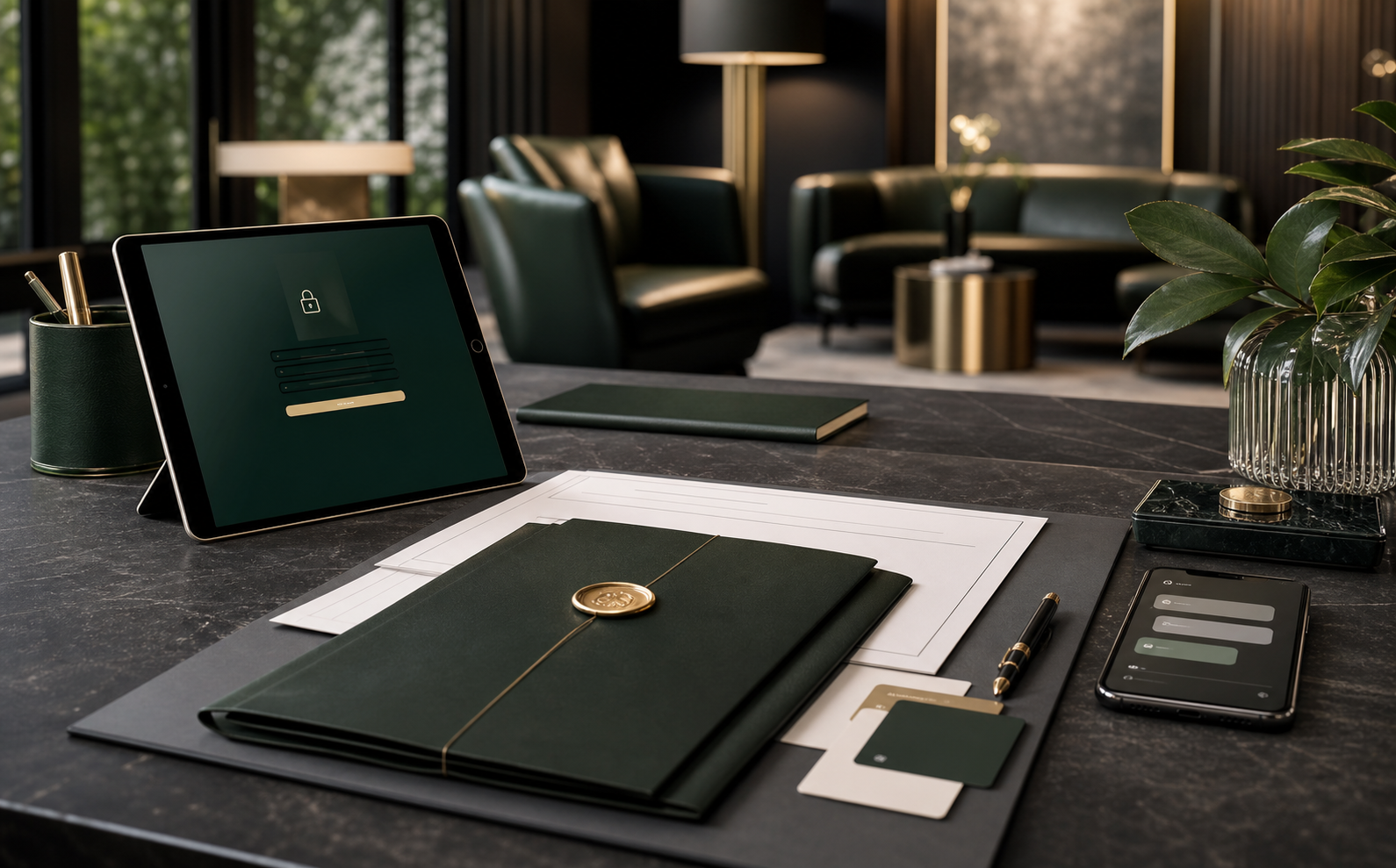 Approved access onboarding desk with secure application materials